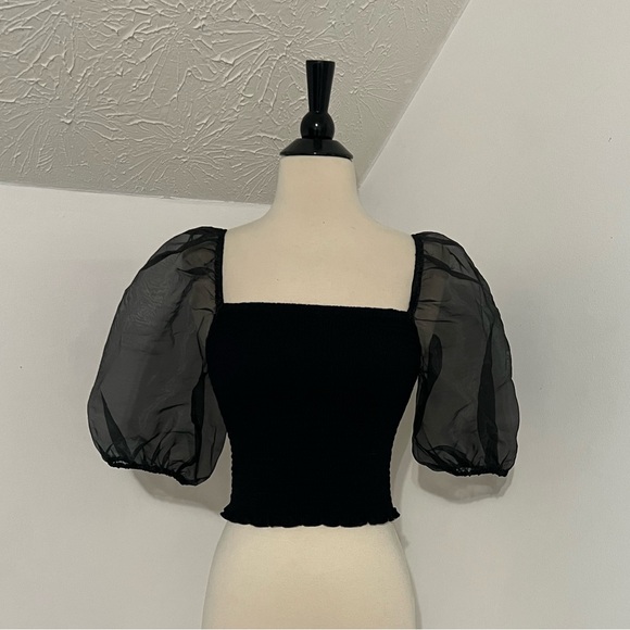 Forever 21 Sheer Puff Sleeve Cropped Top - Picture 1 of 6